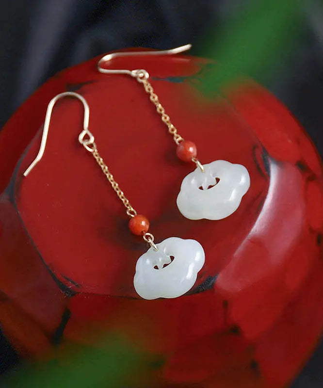 Art White 18K Gold Jade Ruyi Agate Drop Earrings Ada Fashion