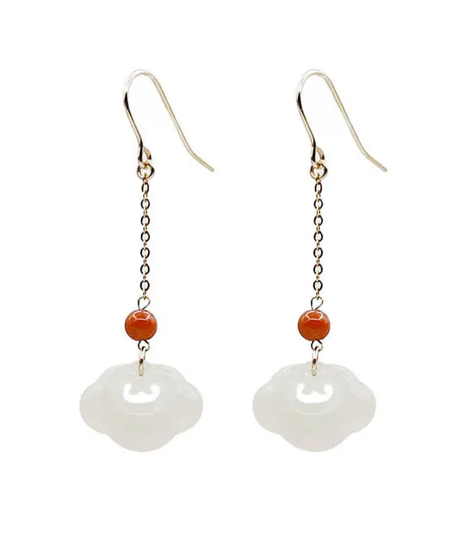 Art White 18K Gold Jade Ruyi Agate Drop Earrings Ada Fashion