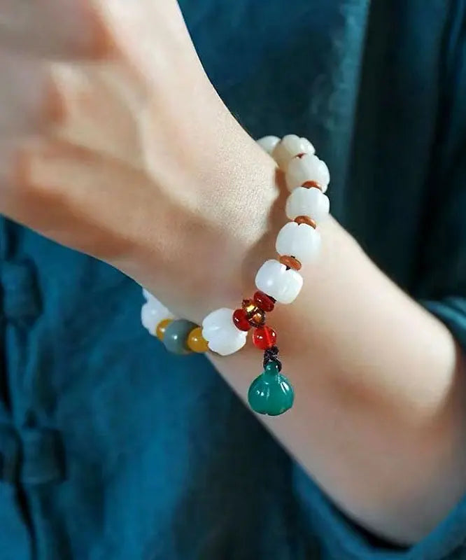 Art White Bodhi Root Chalcedony Coloured Glaze Agate Charm Bracelet Ada Fashion