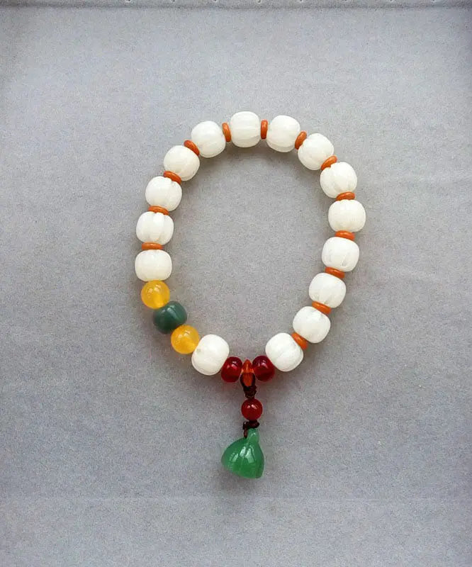 Art White Bodhi Root Chalcedony Coloured Glaze Agate Charm Bracelet Ada Fashion