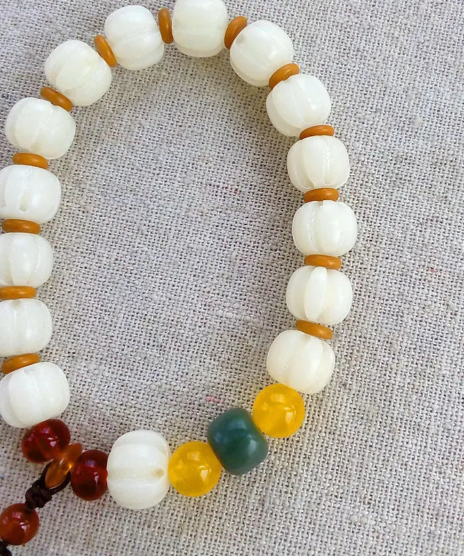 Art White Bodhi Root Chalcedony Coloured Glaze Agate Charm Bracelet Ada Fashion