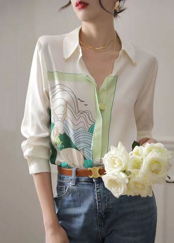 Art White Peter Pan Collar Print Chiffon Shirt Tops Spring LY0047 - fabuloryshop