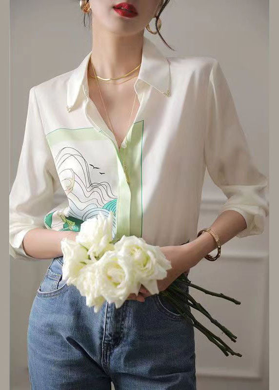 Art White Peter Pan Collar Print Chiffon Shirt Tops Spring LY0047 - fabuloryshop