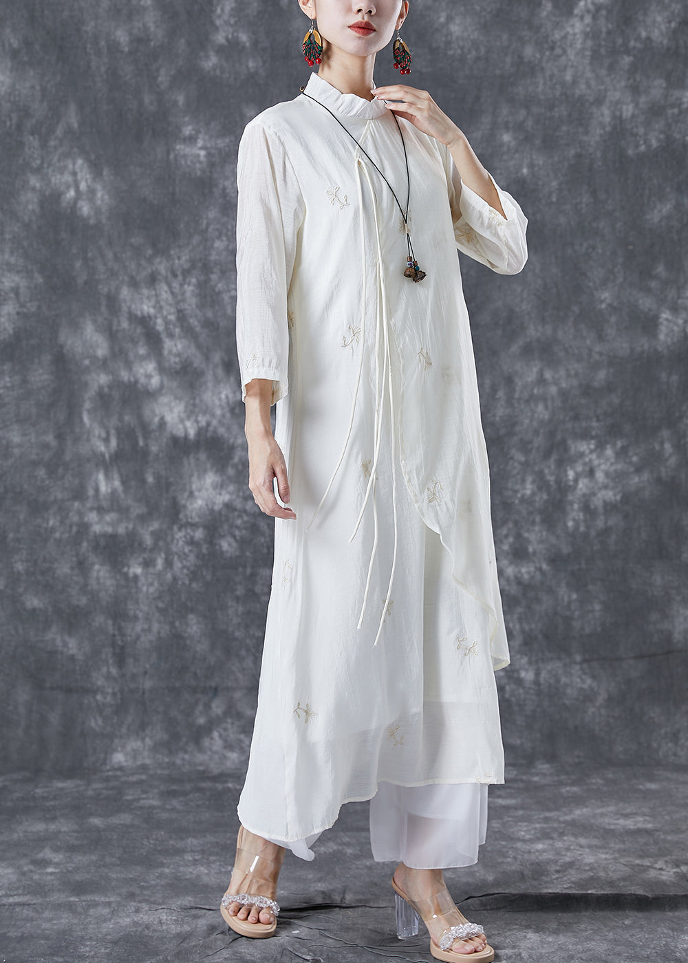 Art White Ruffled Embroideried Tassel Cotton Long Dress Summer TA1024 - fabuloryshop