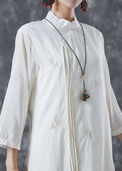 Art White Ruffled Embroideried Tassel Cotton Long Dress Summer TA1024 - fabuloryshop