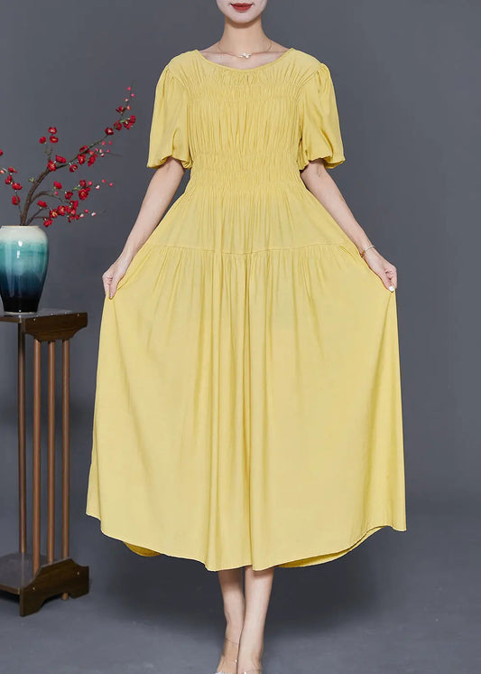 Art Yellow Cinched Exra Large Hem Cotton Party Dress Summer Ada Fashion