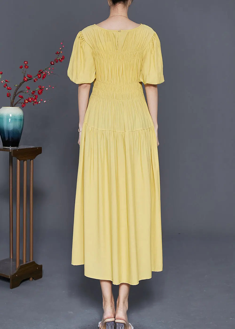 Art Yellow Cinched Exra Large Hem Cotton Party Dress Summer Ada Fashion