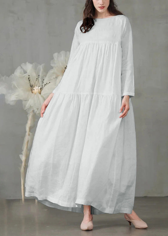 Art Yellow Patchwork Solid Loose Linen Dress Long Sleeve LC0011 - fabuloryshop