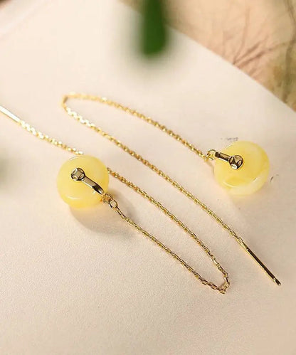 Art Yellow Sterling Silver Overgild Beeswax Amber Drop Earrings Ada Fashion