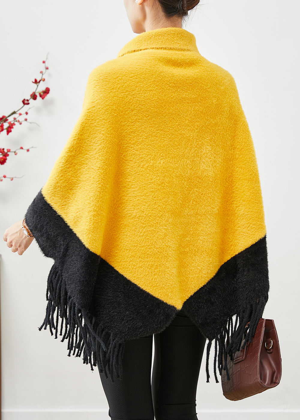 Art Yellow Tasseled Patchwork Mink Velvet Tops Cloak Sleeves Ada Fashion