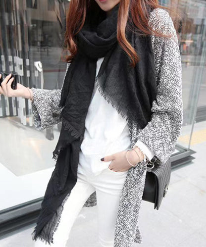 Autumn And Winter Black Tasseled Soft Cotton Scarf Ada Fashion