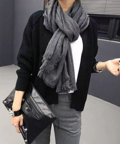 Autumn And Winter Black Tasseled Soft Cotton Scarf Ada Fashion