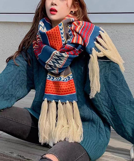 Autumn And Winter Warm Bohemian Tasseled Long Knitted Scarf Ada Fashion