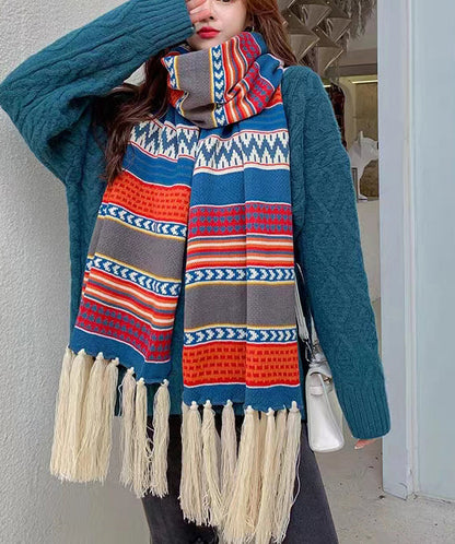 Autumn And Winter Warm Bohemian Tasseled Long Knitted Scarf Ada Fashion