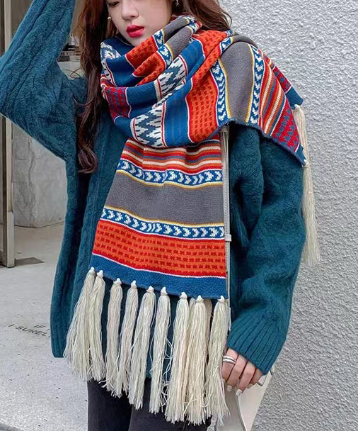 Autumn And Winter Warm Bohemian Tasseled Long Knitted Scarf Ada Fashion