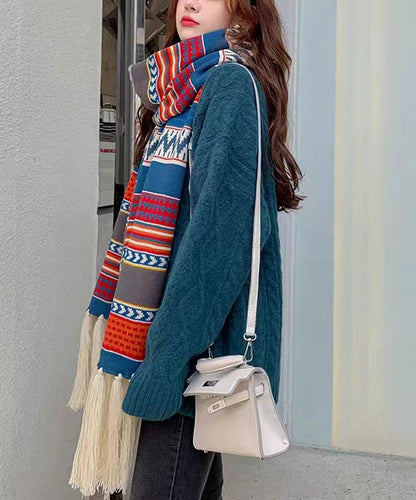 Autumn And Winter Warm Bohemian Tasseled Long Knitted Scarf Ada Fashion