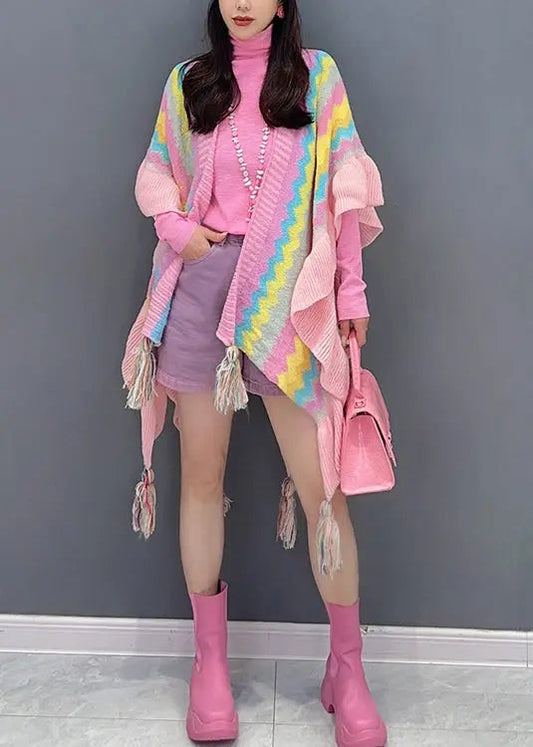Autumn New Casual Versatile Pink Knitted Tasseled Shawl Ada Fashion