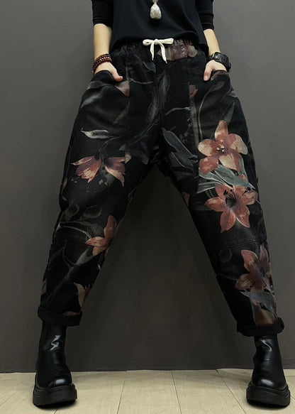 Autumn New Printed Denim Elastic Waist Harlan Pants Ada Fashion