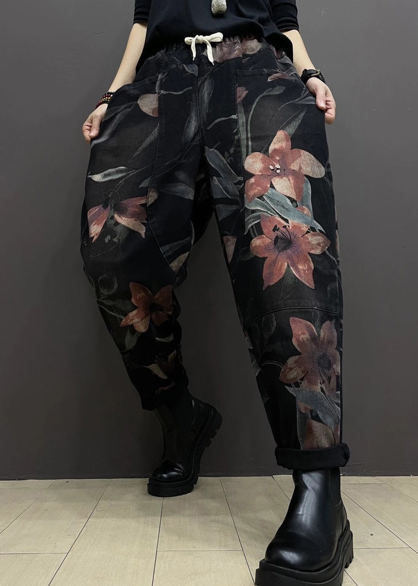 Autumn New Printed Denim Elastic Waist Harlan Pants Ada Fashion