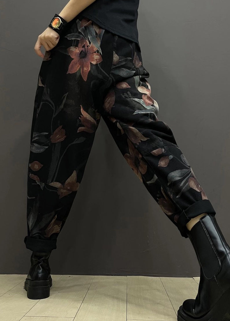 Autumn New Printed Denim Elastic Waist Harlan Pants Ada Fashion