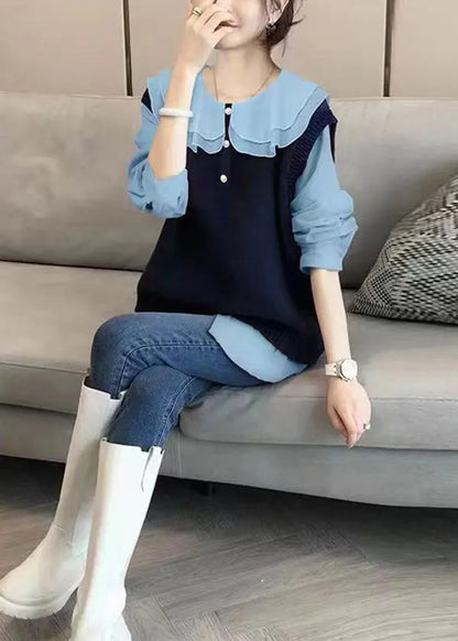 Autumn New Shirt Top And Knitted Vest Two Piece Fashion Loose Ada Fashion