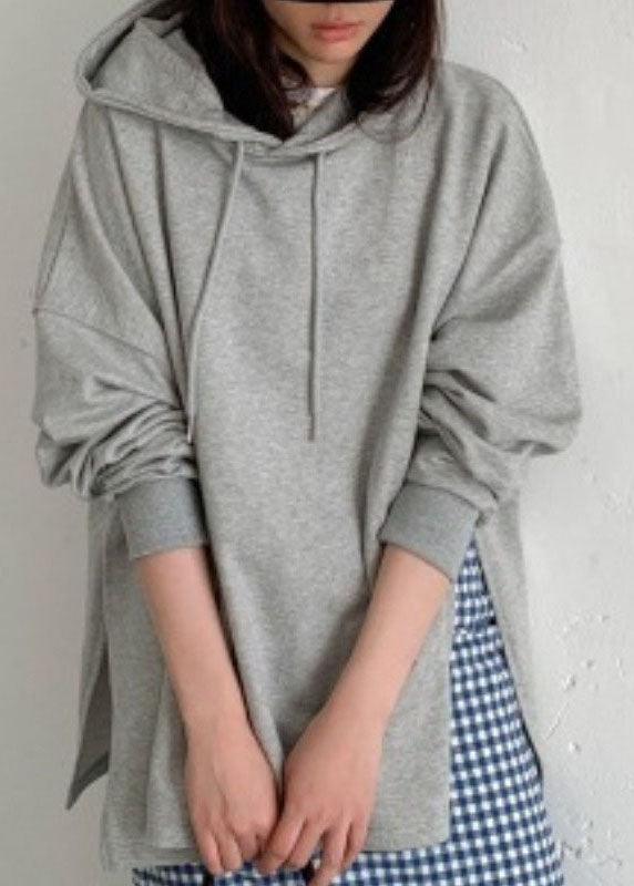 Baggy Grey Hooded Side Open Cotton Sweatshirts Top Spring LY1979 - fabuloryshop