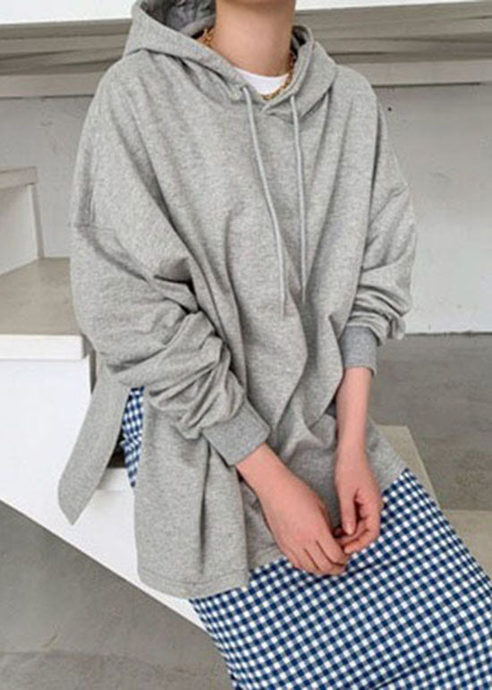 Baggy Grey Hooded Side Open Cotton Sweatshirts Top Spring LY1979 - fabuloryshop