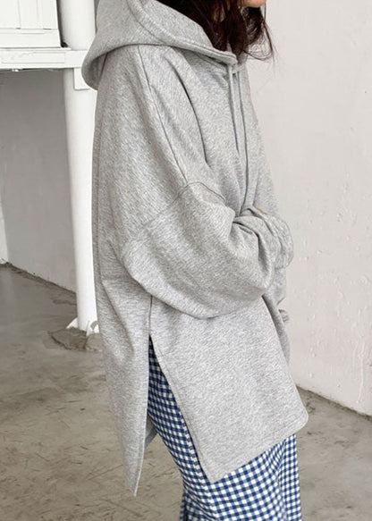 Baggy Grey Hooded Side Open Cotton Sweatshirts Top Spring LY1979 - fabuloryshop