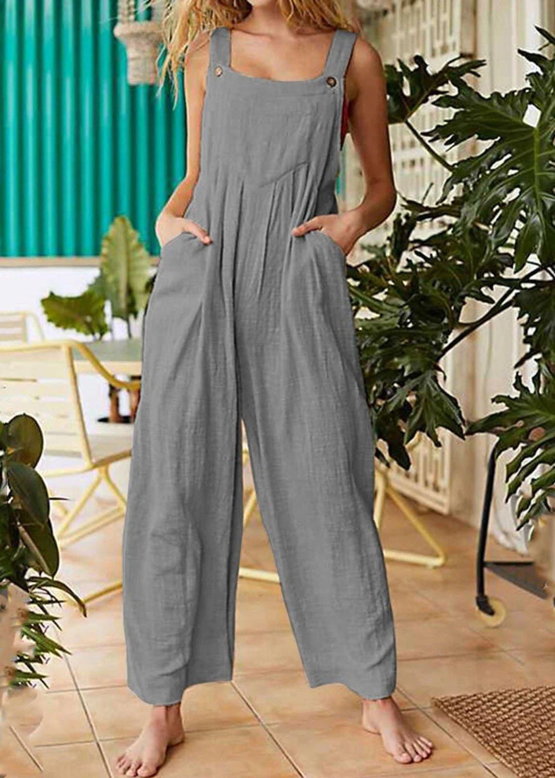 Pockets Patchwork Button Jumpsuit - fabuloryshop