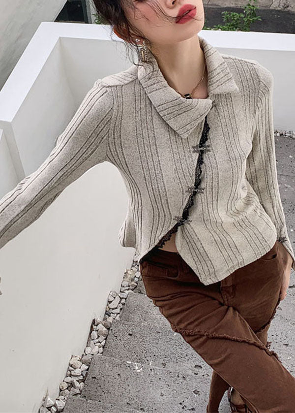 Beautiful Apricot Asymmetrical Patchwork Knit Sweater Tops Long Sleeve LY0778 - fabuloryshop