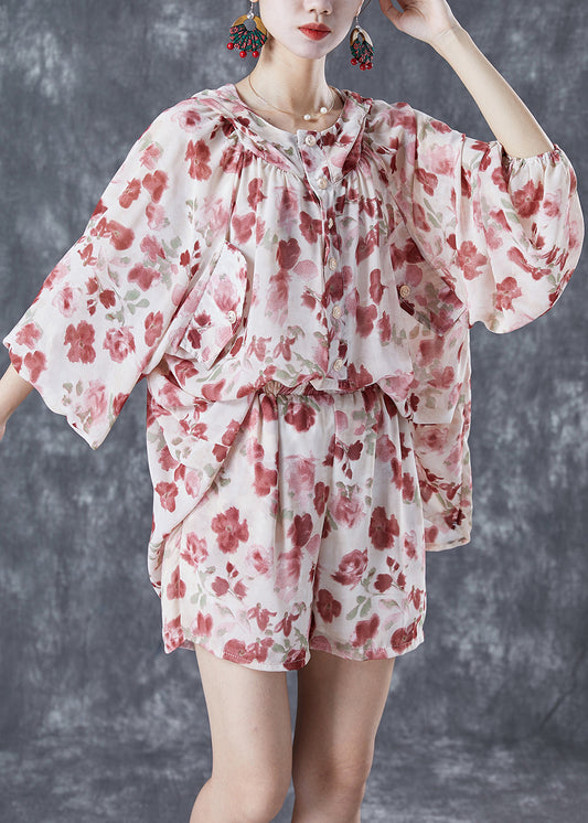 Beautiful Apricot Hooded Print Chiffon Women Sets 2 Pieces Summer LY5608 - fabuloryshop