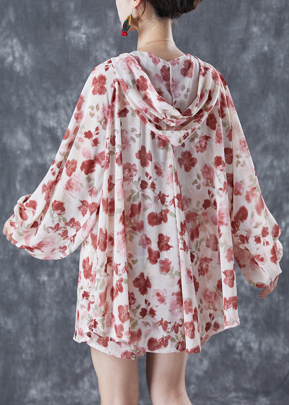 Beautiful Apricot Hooded Print Chiffon Women Sets 2 Pieces Summer LY5608 - fabuloryshop