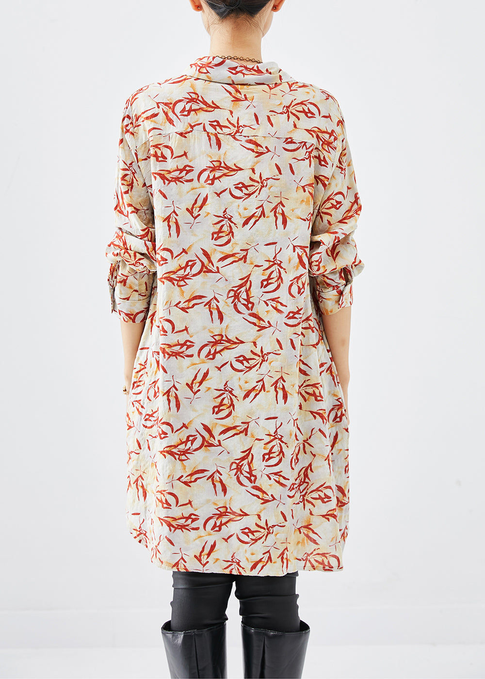 Beautiful Apricot Print Cotton Shirt Dress Fall Ada Fashion