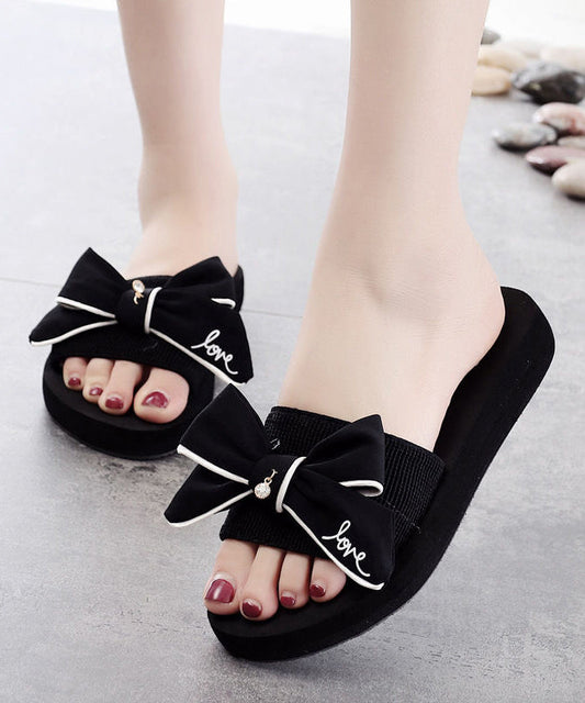Beautiful Black Bow Slide Sandals For Women LY0154 - fabuloryshop