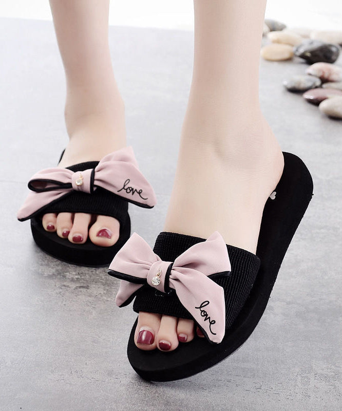 Beautiful Black Bow Slide Sandals For Women LY0154 - fabuloryshop