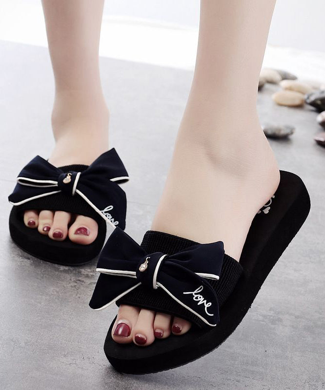 Beautiful Black Bow Slide Sandals For Women LY0154 - fabuloryshop