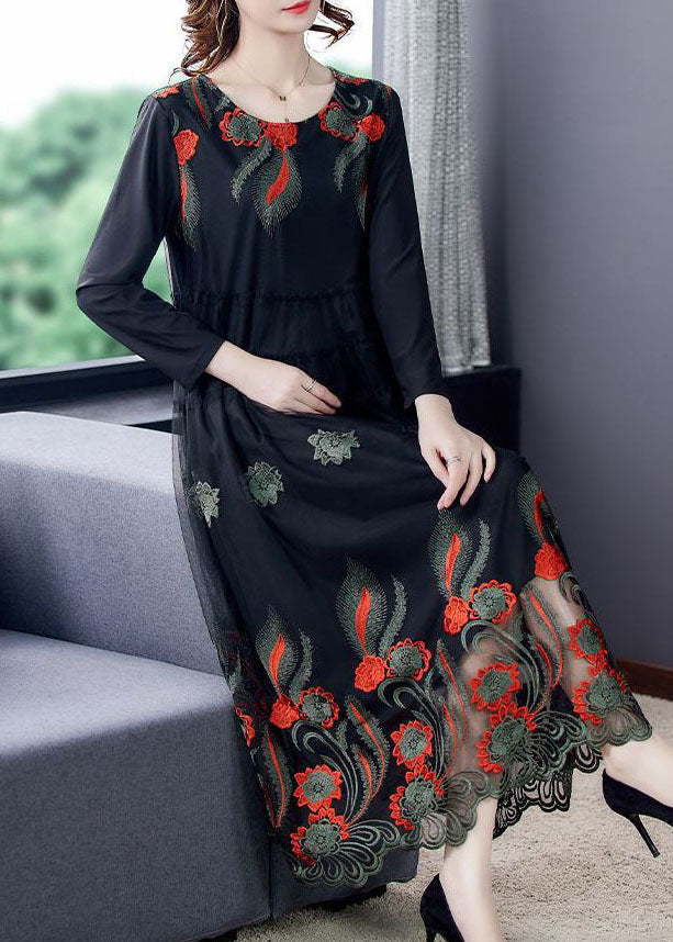 Beautiful Black Embroideried Patchwork Tulle Party Dress Spring LC0087 - fabuloryshop