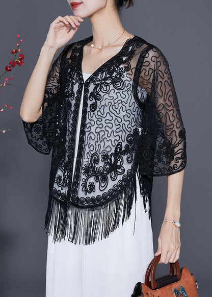 Beautiful Black Embroideried Tulle Cardigans Summer LY5546 - fabuloryshop