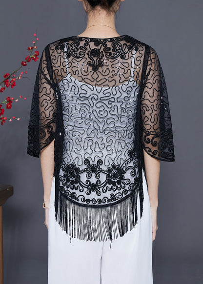 Beautiful Black Embroideried Tulle Cardigans Summer LY5546 - fabuloryshop