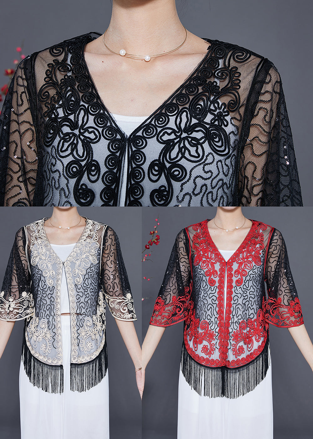 Beautiful Black Embroideried Tulle Cardigans Summer LY5546 - fabuloryshop