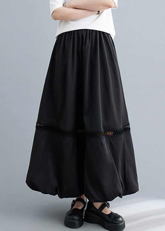 Beautiful Black Lace Patchwork Elastic Waist Solid Maxi Skirt Summer LY3006 - fabuloryshop
