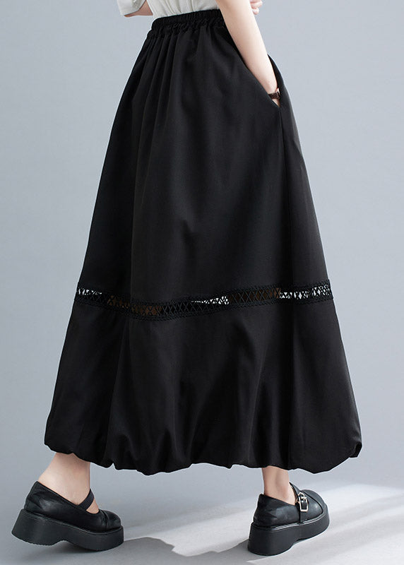 Beautiful Black Lace Patchwork Elastic Waist Solid Maxi Skirt Summer LY3006 - fabuloryshop