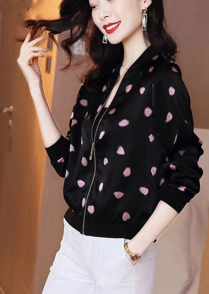 Beautiful Black O-Neck Zippere Print Chiffon Sunscreen Coat Summer LY3786 - fabuloryshop