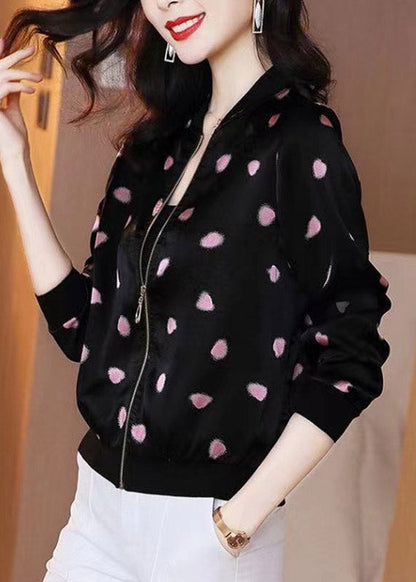 Beautiful Black O-Neck Zippere Print Chiffon Sunscreen Coat Summer LY3786 - fabuloryshop