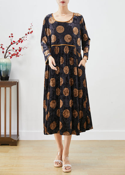 Beautiful Black Oversized Print Silk Velour Long Dress Fall Ada Fashion