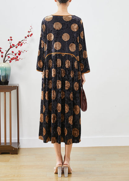 Beautiful Black Oversized Print Silk Velour Long Dress Fall Ada Fashion