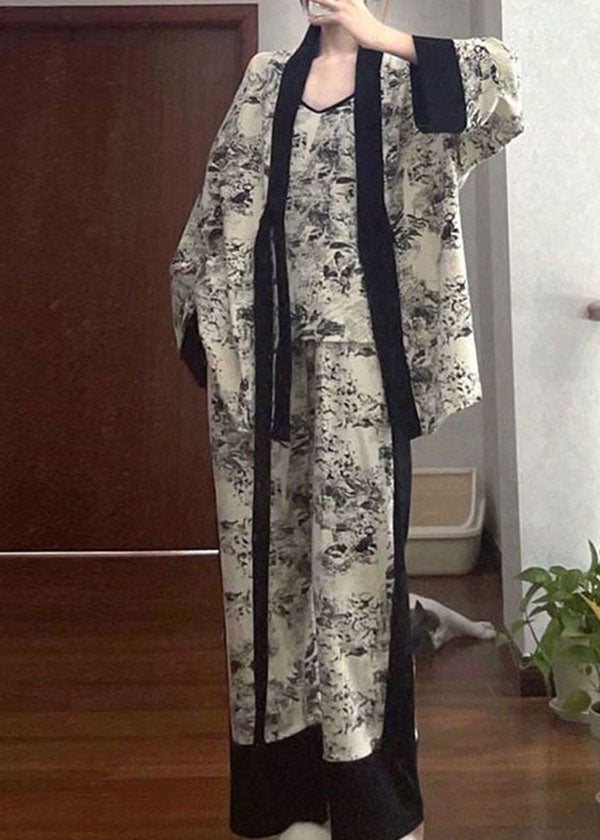 Beautiful Black Print Patchwork Thin Cotton Pajamas Pieces Set Summer LY2809 - fabuloryshop