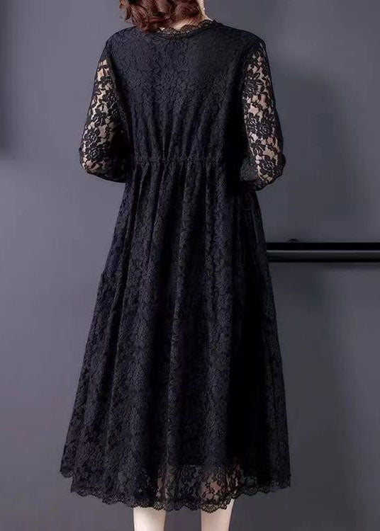 Beautiful Black V Neck Hollow Out Exra Large Hem Lace Maxi Dresses Spring LY0508