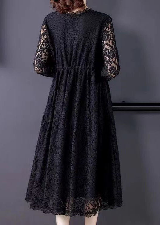 Beautiful Black V Neck Hollow Out Exra Large Hem Lace Maxi Dresses Spring LY0508 - fabuloryshop