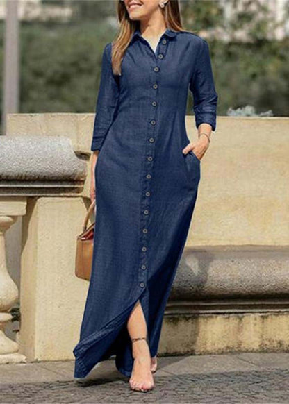 Beautiful Blue Peter Pan Collar Oversized Denim Maxi Dresses Spring LY4015 - fabuloryshop